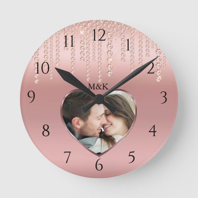 Rose Gold Foto Runde Wanduhr (Vorderseite)