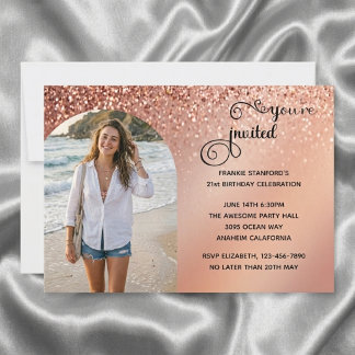 Rose Gold Foto-Torbogen Glitter Geburtstagseinladu