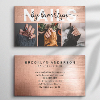 Rose Gold Foto Typografie Nail Artist Visitenkarte