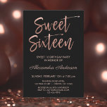 Rose Gold Found Black 16 . Geburtstag Geburtstag Einladung<br><div class="desc">Sweet 16 Rosa Rose Gold und Schwarz Moderne und elegante Brushed Metallic 16 . Geburtstag Geburtstagsparty Einladung. Diese Einladung von 16 . Geburtstag ist perfekt für das Girly Girl,  das in Blush Pink Rose Gold feiern möchte. Wenn Sie weitere passende Artikel benötigen,  wenden Sie sich bitte an den Designer.</div>