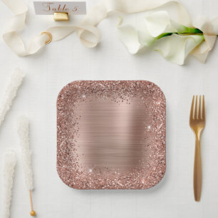 Rose Gold Found Glitzer Girly Glam Pappteller