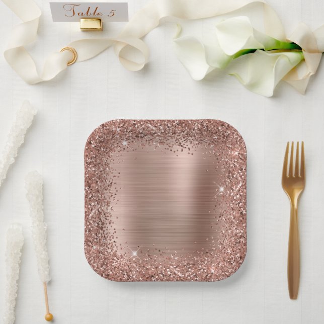 Rose Gold Found Glitzer Girly Glam Pappteller (Hochzeit)