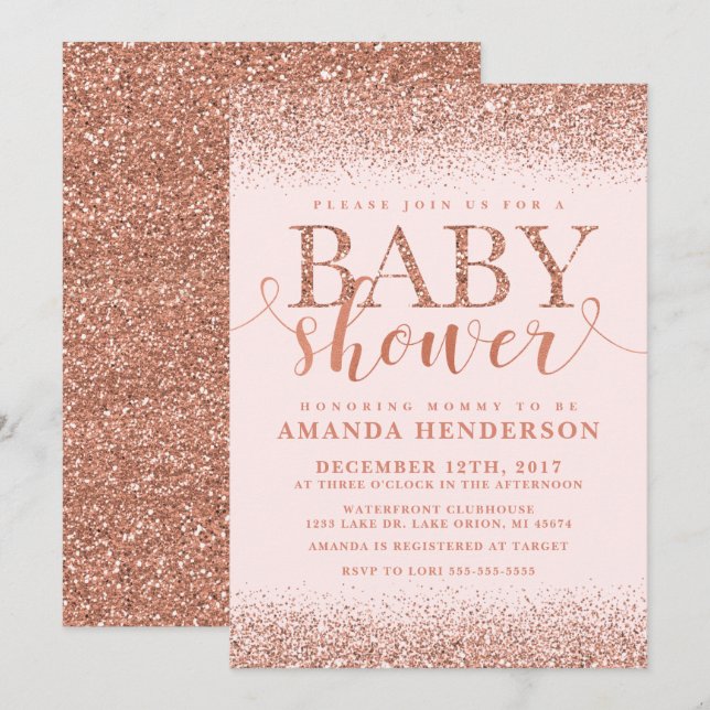 Rose Gold Fox Glitzer Kinderdusche Einladung (Vorne/Hinten)
