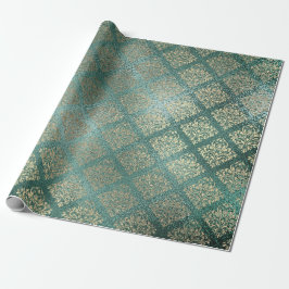 Rose Gold Foxier Damask Aquamarin Shiny Glass Meta Geschenkpapier