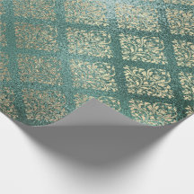 Rose Gold Foxier Damask Aquamarin Shiny Glass Meta