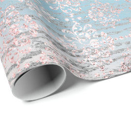 Rose Gold Foxier Damask Wood Pink Blue Grau Geschenkpapier