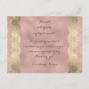 Rose Gold Foxier Lace werden Sie meine Bridesmaid  Einladungspostkarte