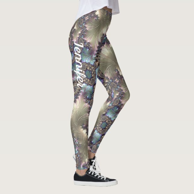 Rose Gold Fraktal Muster Individuelle Name Leggings (Rechts)