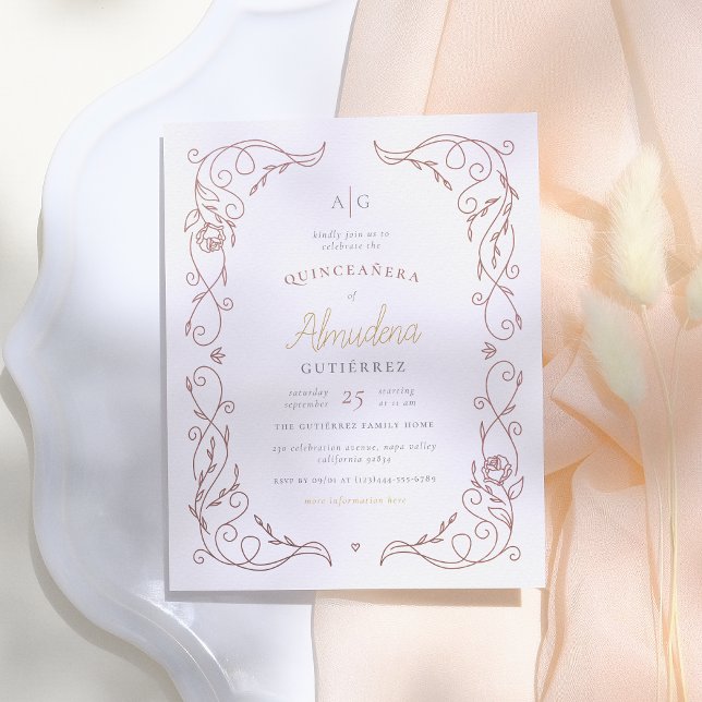 Rose Gold Frame Elegantes Quinceñera Foto (Von Creator hochgeladen)