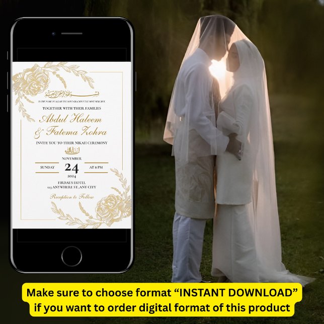 Rose Gold Frame Elegantes Weißbuch Moderne Nikah Einladung (Von Creator hochgeladen)