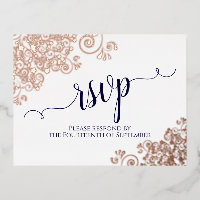 Rose Gold Frills & Navy auf White Wedding RSVP