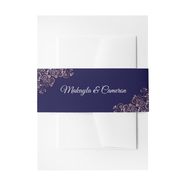 Rose Gold Frills & Navy Elegante Hochzeit Einladungsbanderole (Vorderseite Beispiel)
