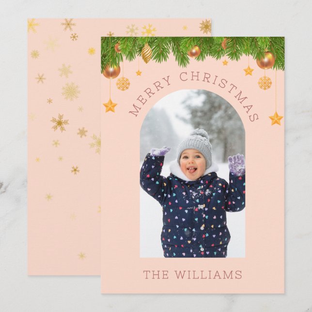 Rose Gold Frohe Weihnachten Custom One Foto (Vorne/Hinten)