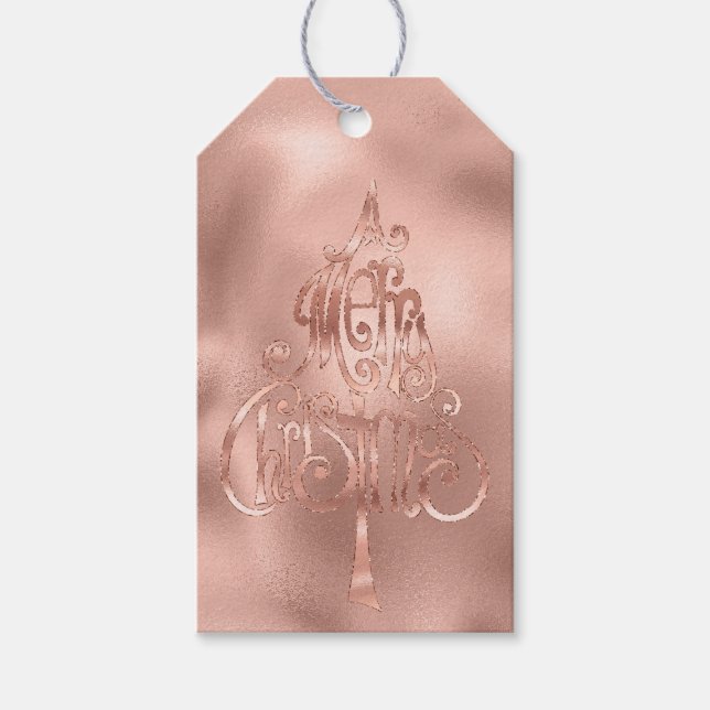 Rose Gold Frohe Weihnachtsbaum Geschenkanhänger (Vorderseite)