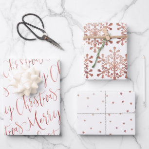 Rose Gold Frohe Weihnachtskrippe Snowflakes Star Geschenkpapier Set