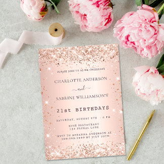 Rose Gold funkeln zwei Personen Zwillinge Geburtst Einladung