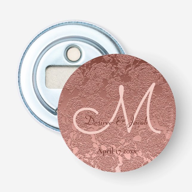 Rose Gold Gastgeschenk Hochzeit Elegantes Monogram Flaschenöffner (Vorderseite)