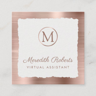 Rose Gold gebürstetes Metal-Weißrahmenmonogramm Quadratische Visitenkarte