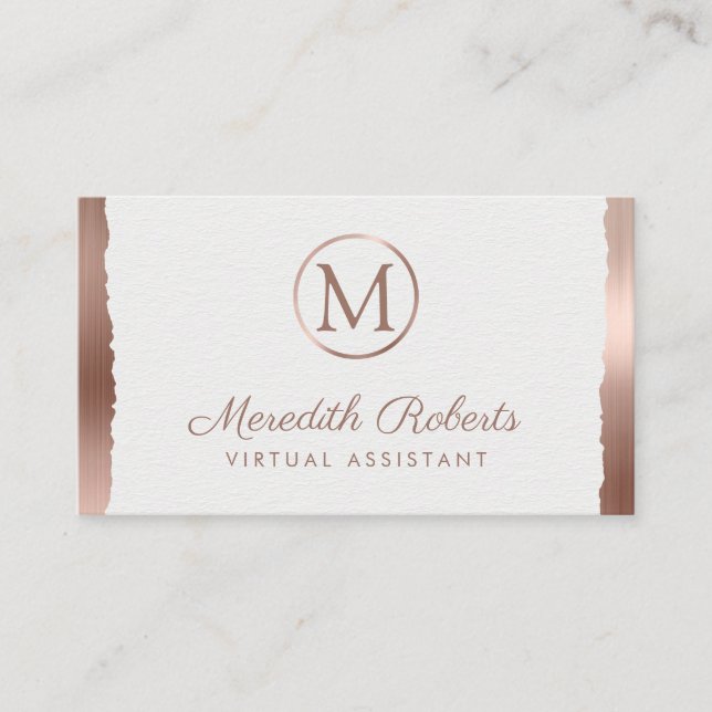 Rose Gold gebürstetes Metal-Weißrahmenmonogramm Visitenkarte (Vorderseite)
