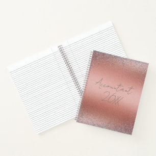 Rose Gold gebürstetes Metall Glitter Monogramm Notizbuch