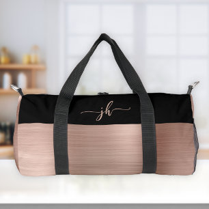 Rose Gold gebürstetes Schwarzes Script Monogram Duffle Bag