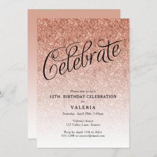 Rose Gold Geburtstag feiern Glitzer Einladung