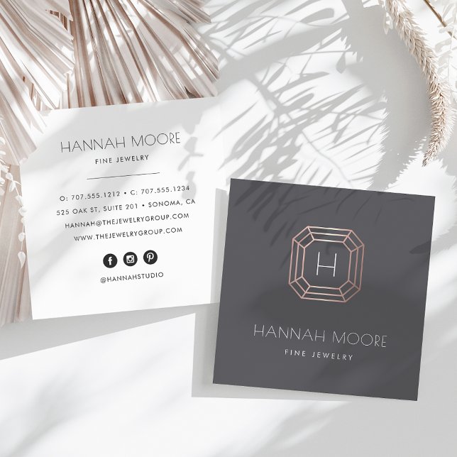 Rose Gold Gemstone Monogram Jewelier Logo Quadratische Visitenkarte (Von Creator hochgeladen)
