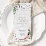 Rose Gold Geometric Boho Floral Watercolor Wedding Menükarte<br><div class="desc">Create your own modern and sophisticated style wedding menu cards with rose-gold geometric pattern and pink watercolor floral illustration on marble textured background.</div>