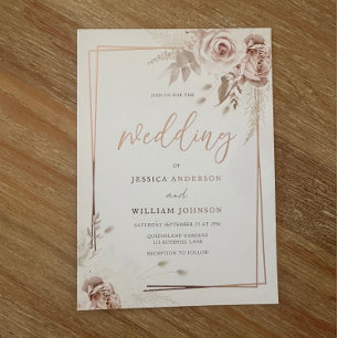 Rose Gold Geometric Border Blush Floral Wedding Folieneinladung