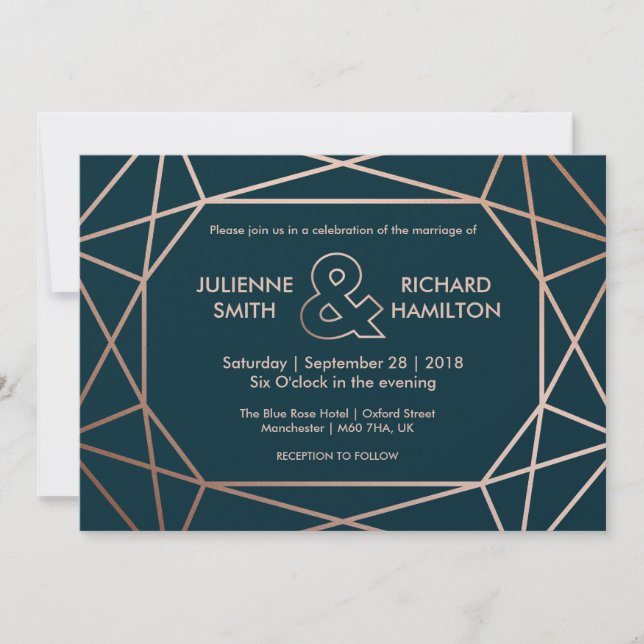 Rose Gold Geometric Diamond Hochzeitseinladung Einladung (Vorderseite)