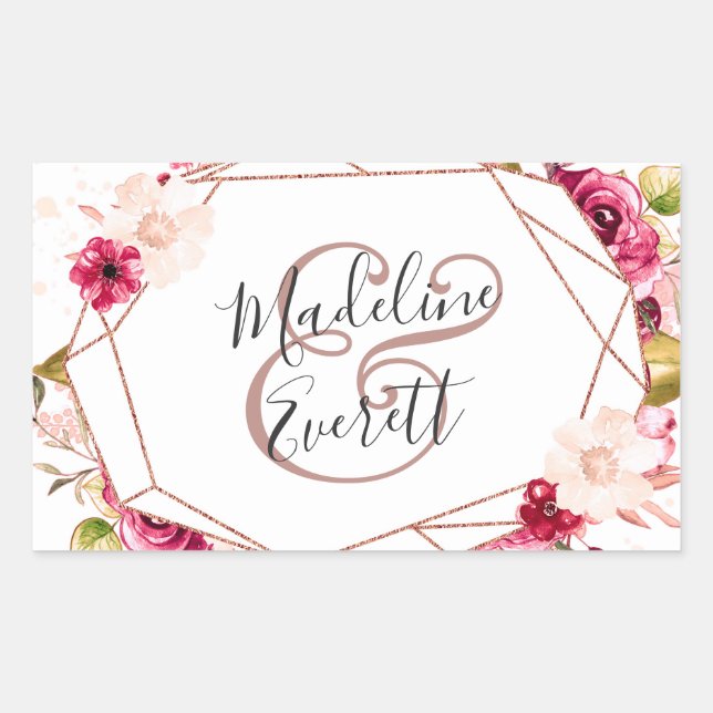 Rose Gold Geometric Terrarium Monogram Wedding Rechteckiger Aufkleber (Vorderseite)