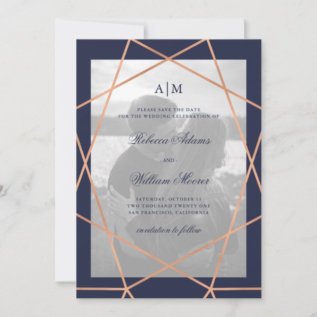 Rose Gold Geometric und Midnight Blue | Foto Save The Date (Vorderseite)