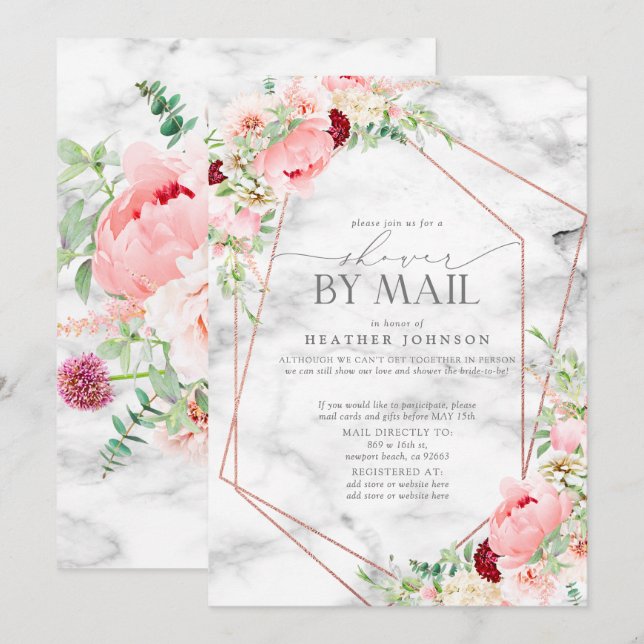 Rose Gold Geometrie Rosa Brautparty Mail Einladung (Vorne/Hinten)