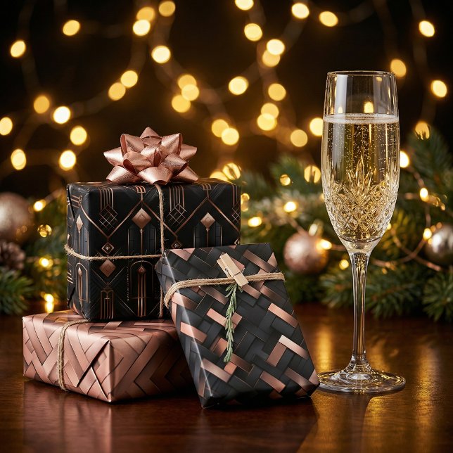 Rose Gold Geometrie über Matte Black Design Geschenkpapier Set (Von Creator hochgeladen)