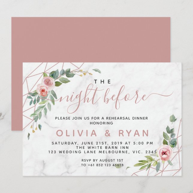 Rose Gold geometrisch am Abend vor Einladung (Vorne/Hinten)