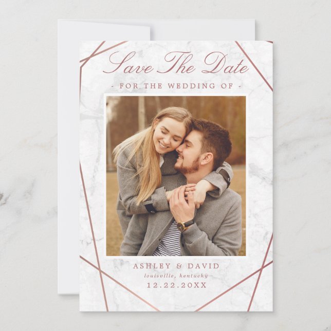 Rose Gold Geometrisches Foto Save the Date (Vorderseite)
