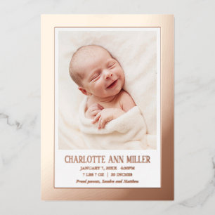 Rose Gold Gerahmt Baby Birth Announccard Folieneinladung