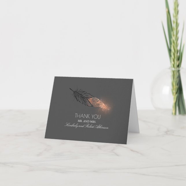 Rose Gold getauchte Glitzer Feather Elegant Vielen Dankeskarte (Vorderseite)