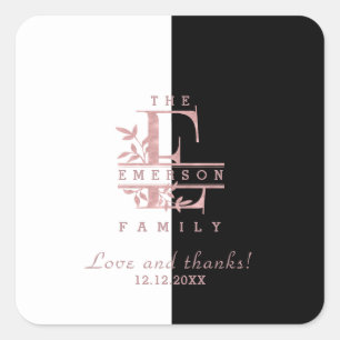 Rose Gold geteiltes individuelles Monogramm E F G Quadratischer Aufkleber