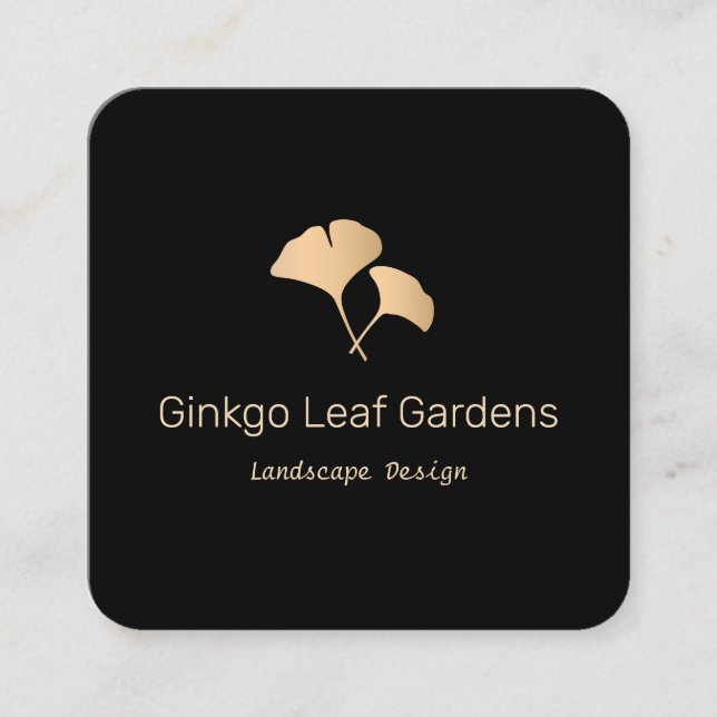 Rose Gold Ginkgo Leaf Landscaping Logo Quadratische Visitenkarte (Vorderseite)