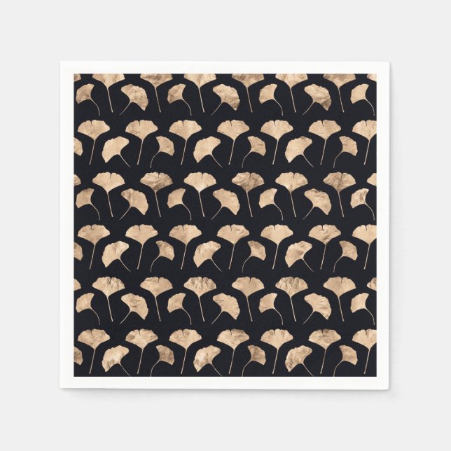 Rose Gold Ginko Blätter schwarzer Hintergrund Serviette (Vorderseite)