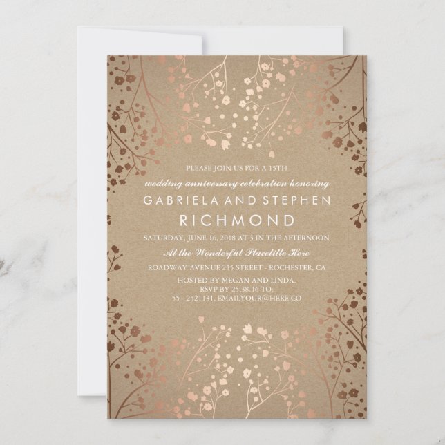 Rose Gold Gipskraut Blumenzwiebeln Einladung (Vorderseite)