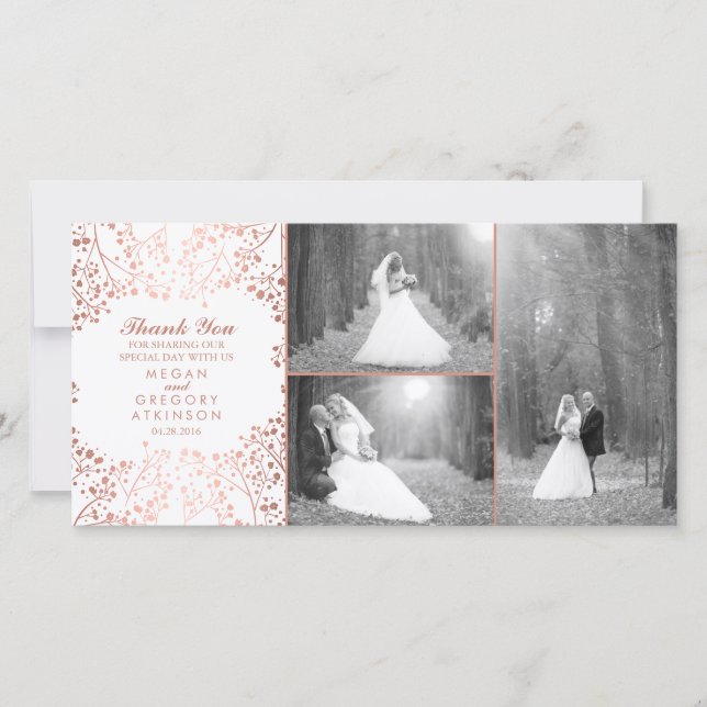 Rose Gold Gipskraut Hochzeit Foto Vielen Dank Dankeskarte (Vorderseite)