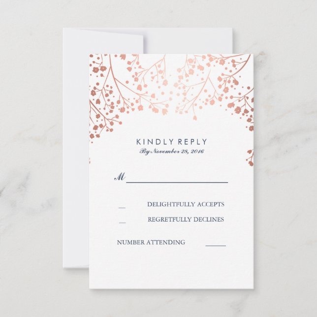 Rose Gold Gipskraut Hochzeit RSVP Cards Karte (Vorderseite)