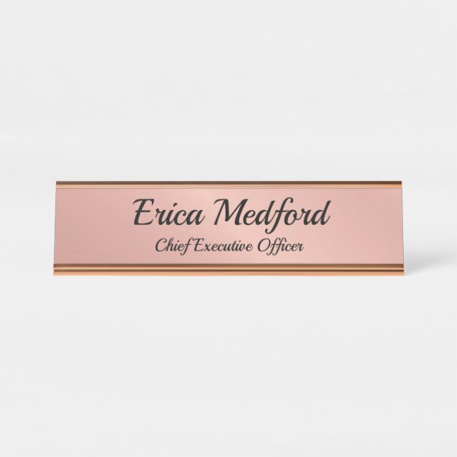 Rose Gold Girl Blush Rosa Schreibtisch Zeichen Schreibtischnamensplakette (Vorderseite )