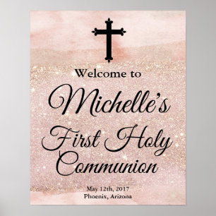 Rose Gold Girl First Holy Communion Affiche de bie