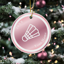 Rose Gold Girls Badminton Thema Name & Jahr Rosa Keramik Ornament
