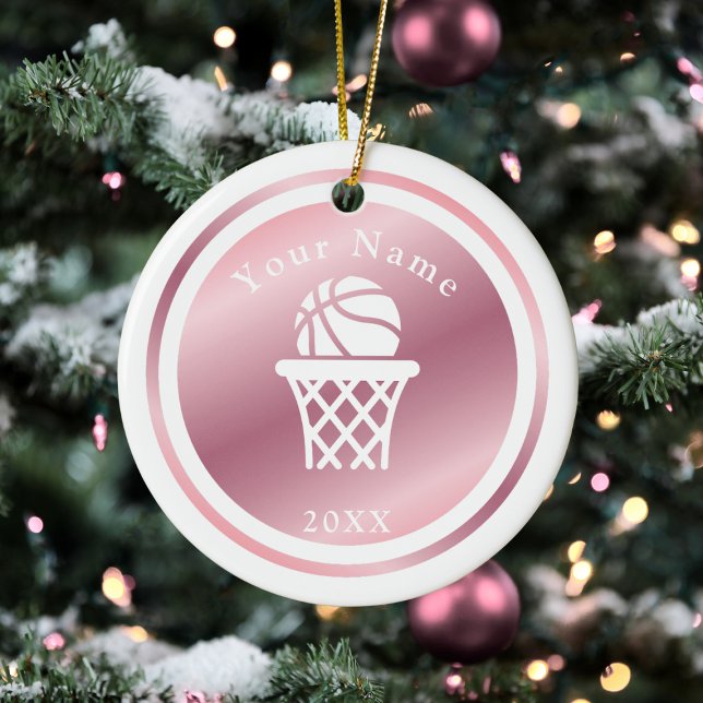 Rose Gold Girls Basketball Thema Name & Jahr Rosa Keramik Ornament (Von Creator hochgeladen)