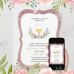 Rose Gold Girls Floral Erste Heilige Kommune Invit Einladung