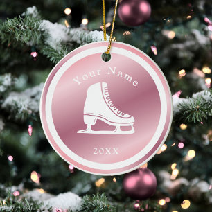 Rose Gold Girls Ice Skaten Thema Name & Jahr Rosa Keramik Ornament